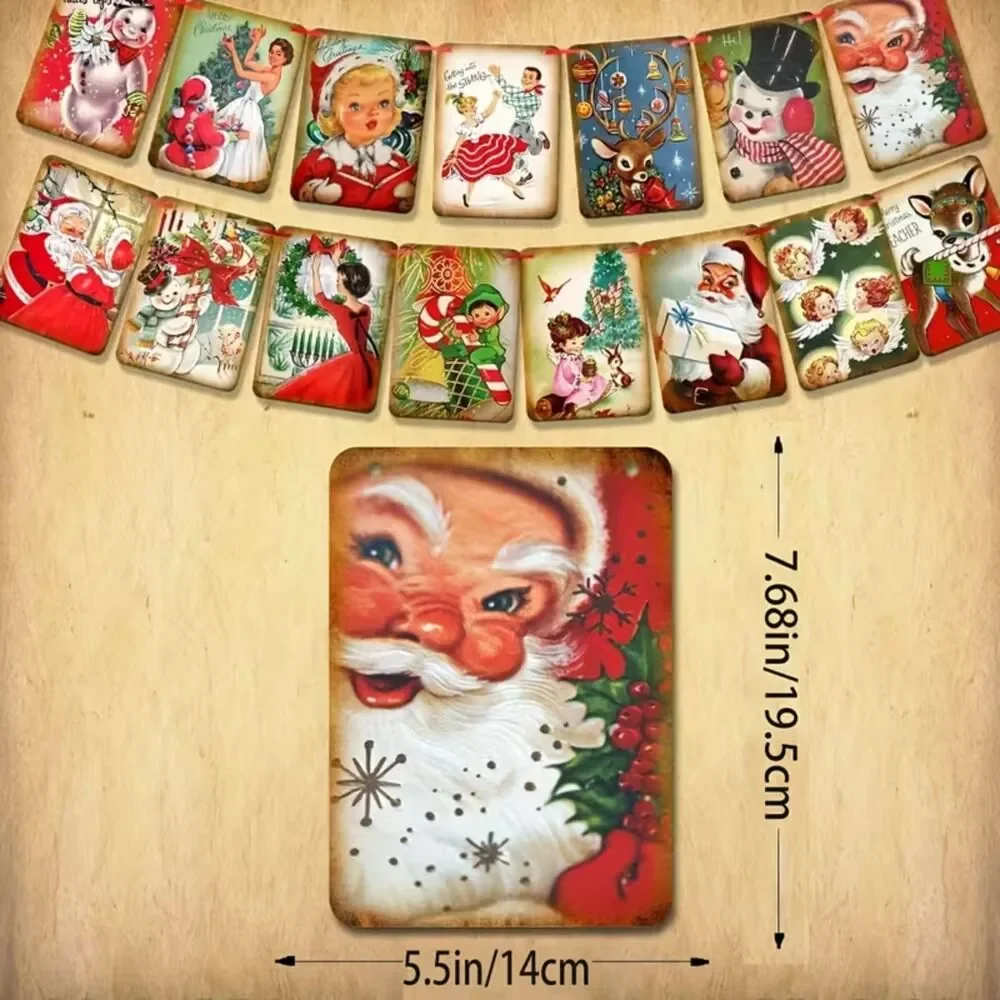 Vintage Inspired Retro Christmas Banner 1960s Paper Garland Santa Holiday Decor